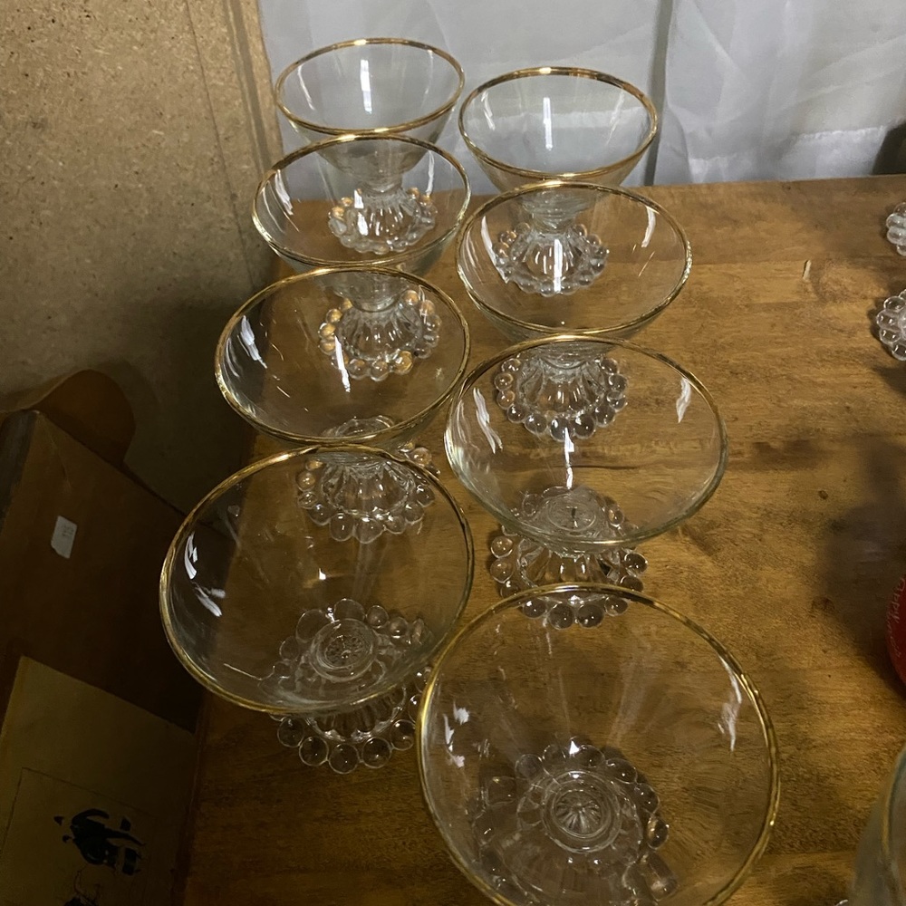 8 ANCHOR HOCKING Berwick Boopie GOLD trim CHAMPAGNE or TALL SHERBET GLASSES